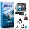 Ausek AT-M40R 5K Ultra HD Dual Screen 5K/4K Waterproof Action Camera With Extranal Microphone and Remote