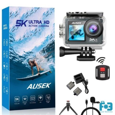 Ausek AT-M40R 5K Ultra HD Dual Screen 5K/4K Waterproof Action Camera With Extranal Microphone and Remote