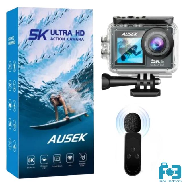 Ausek AT-M40R 5K Action Camera with Wireless Microphone