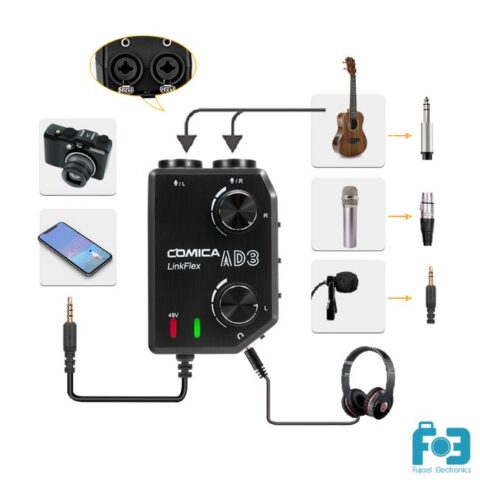 COMICA LinkFlex AD3 Two-channel XLR/3.5mm/ 6.35mm Audio Preamp Mixer /Adapter/ Interface for Camera and Smartphone