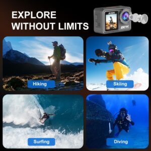 Ausek AT-M86TR 8K Ultra HD WiFi Dual Screen Waterproof Action Camera