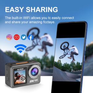 Ausek AT-M86TR 8K Ultra HD WiFi Dual Screen Waterproof Action Camera
