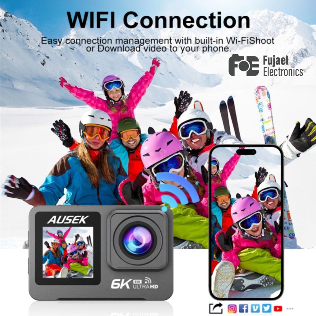 Ausek AT-M84TR 6K Ultra HD WiFi Dual Screen Waterproof Action Camera
