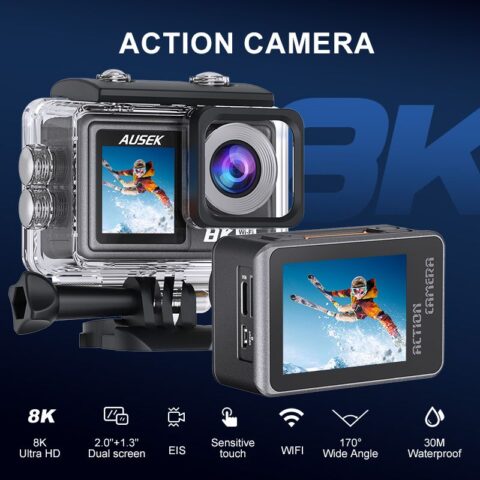 Ausek AT-M84R 8K Ultra HD WiFi Dual Screen Waterproof Action Camera