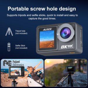 Ausek AT-M86TR 8K Ultra HD WiFi Dual Screen Waterproof Action Camera